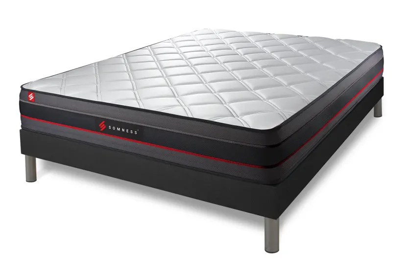 Pack lit complet 140x190 cm - Matelas + Sommier Noir + 2 oreillers + Couette - Regen