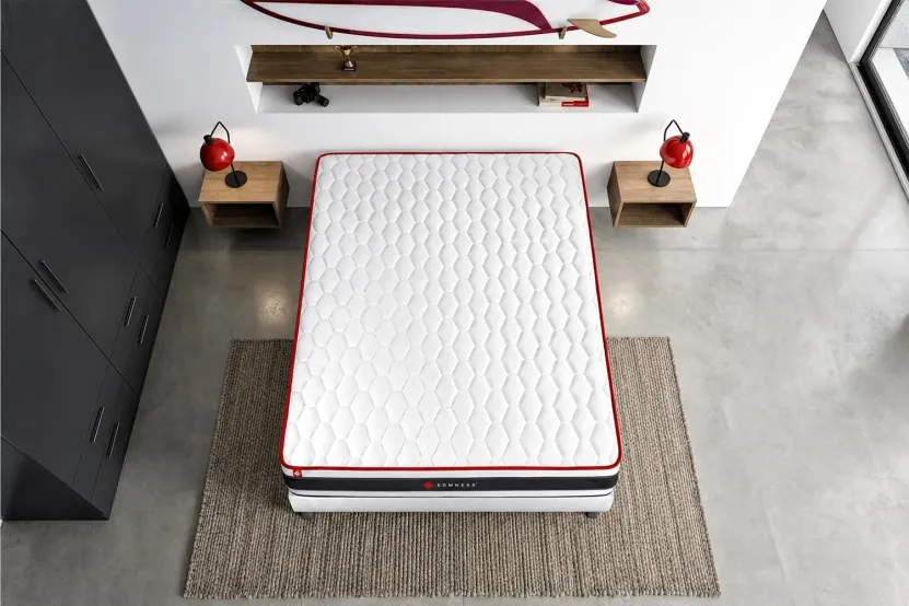 Pack lit complet 140x190 cm - Matelas + Sommier Blanc (en kit) + 2 oreillers + Couette - Energy