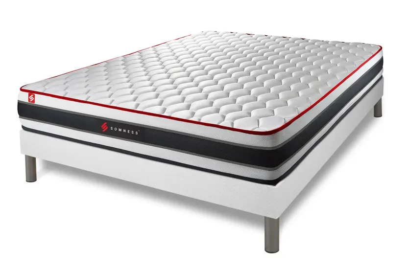 Ensemble Matelas Sommier 140x200 cm - Sommier Blanc (déjà monté) - Energy