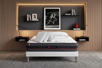 Pack lit complet 140x200 cm - Matelas + Sommier Blanc (en kit) + 2 oreillers + Couette - Regen