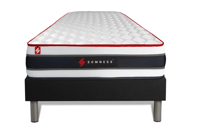 Ensemble Matelas Sommier 90x190 cm - Sommier Noir (déjà monté) - Energy