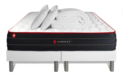 Pack lit complet 200x200 cm - Matelas + 2 Sommiers Blancs blancs  + 2 oreillers + Couette - Boost