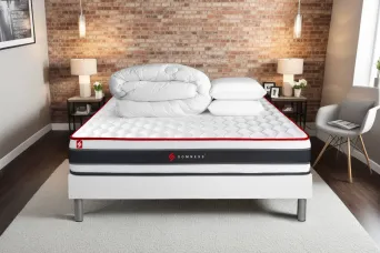 Pack lit complet 140x190 cm - Matelas + Sommier Blanc + 2 oreillers + Couette - Energy