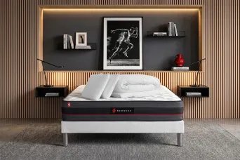 Pack lit complet 140x200 cm - Matelas + Sommier Blanc + 2 oreillers + Couette - Regen