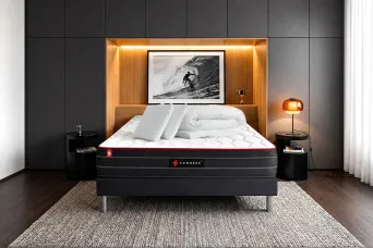 Pack lit complet 140x190 cm - Matelas + Sommier Noir + 2 oreillers + Couette - Boost