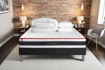 Pack lit complet 140x200 cm - Matelas + Sommier Noir + 2 oreillers + Couette - Energy