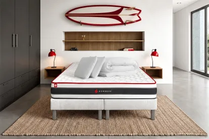Pack lit complet 160x200 cm - Matelas + 2 Sommiers Blancs + 2 oreillers + Couette - Energy