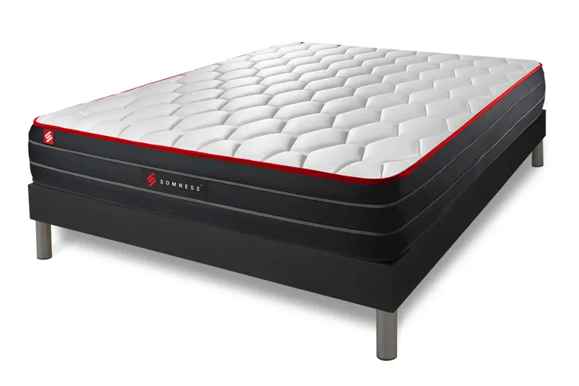 Ensemble Matelas Sommier 160x200 cm - Sommier Noir (déjà monté) - Boost