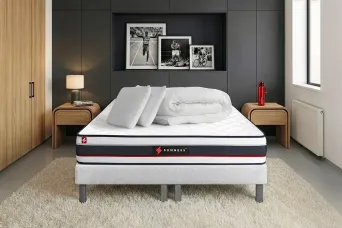 Pack lit complet 160x200 cm - Matelas + 2 Sommiers Blancs + 2 oreillers + Couette - Form