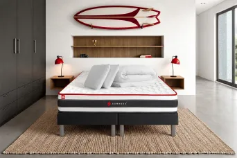 Pack lit complet 200x200 cm - Matelas + 2 Sommiers noirs  + 2 oreillers + Couette - Energy