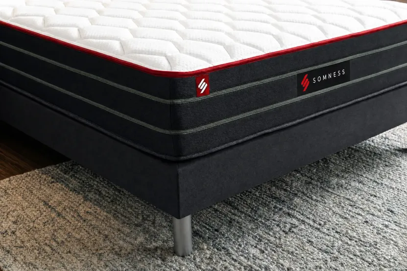 Pack lit complet 180x200 cm - Matelas + 2 Sommiers noirs + 2 oreillers + Couette - Boost
