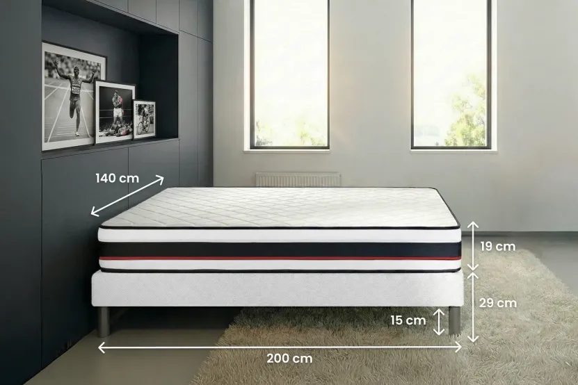 Pack lit complet 140x200 cm - Matelas + Sommier Blanc (en kit) + 2 oreillers + Couette - Form