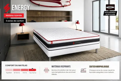 Ensemble Matelas Sommier 90x190 cm - Sommier Blanc (en kit) - Energy