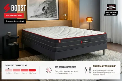 Ensemble Matelas Sommier 140x190 cm - Sommier Noir (déjà monté) - Boost