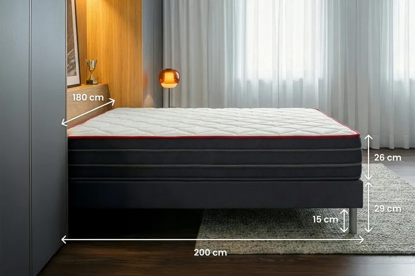 Pack lit complet 180x200 cm - Matelas + 2 Sommiers noirs + 2 oreillers + Couette - Boost