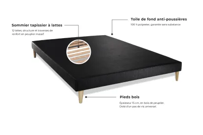 Ensemble Matelas Sommier 140x200 cm - Sommier Noir (déjà monté) - Energy